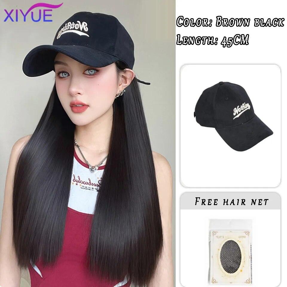 Шляпа, парик, женские длинные волосы, цельный, женская мода, ленивые, слегка вьющиеся волосы, бейсболка, парик, полное покрытие головы