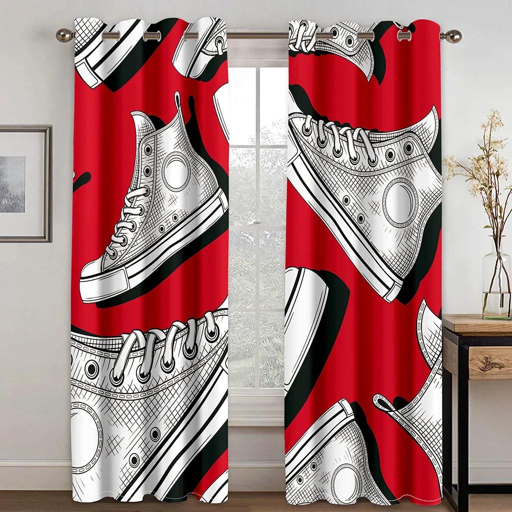 Кроссовки, граффити, шторы на окна в спальню для подростков, для детей, напечатанная ткань для оформления окон в гостиной, 2 панели
