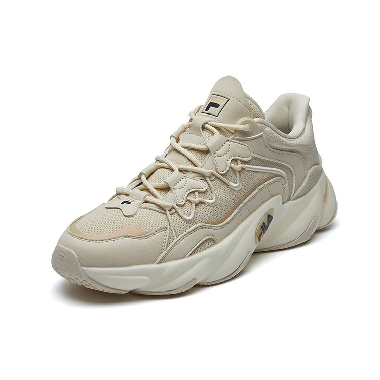 Fila Heritage Round Toe Lace-Up Retro Patchwork Sports Low-Top Running Shoes Men Sneaker Beige F12M141105FAG