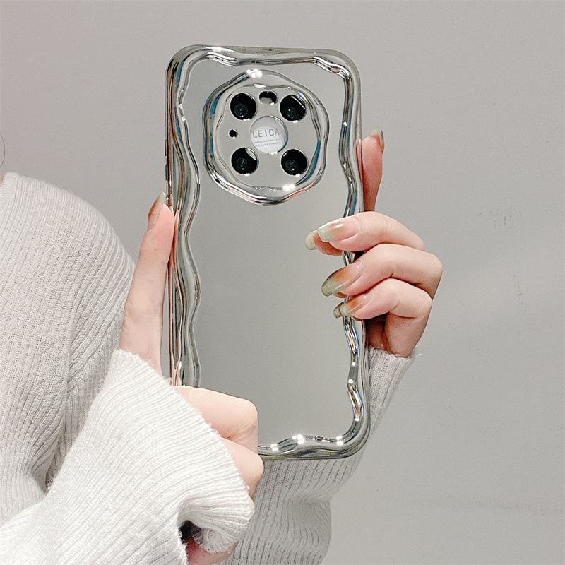 Стильный и простой гальванизированный серебристый чехол для телефона с кремовым узором для Redmi Note 13 Pro и Xiaomi 14, обеспечивающий защиту от падений