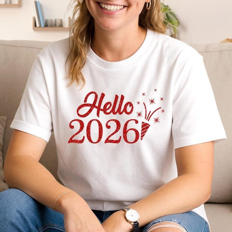 Glitter Hello Sparkle Celebrate Crew Welcome 2026 New Year Holiday Happy Gift Goodbye 2025 Unisex Fashion Printed Tshirt Tops