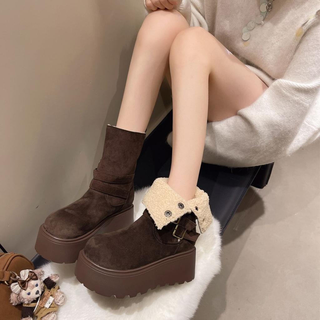 7026-2 зимние ботинки на толстой подошве, ботинки Мартина двойного ношения, женские 2025, зимние новые бархатные модные короткие ботинки, нескользящие зимние ботинки