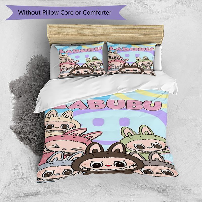3pcs Duvet Cover Set (1*Duvet Cover + 2*Pillowcase, Without Core), Labubu Print Bedding Set, Bedroom Decor, All‑Season, Birthday Gift