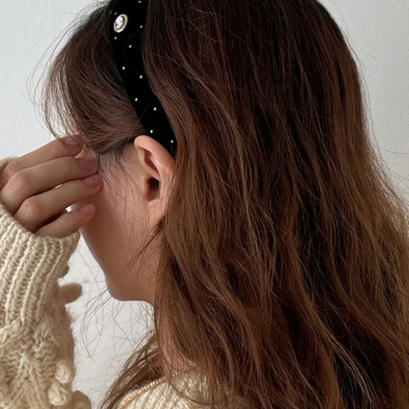 Oar Gold Dot Velvet Cameo Volume HairBand [Black]