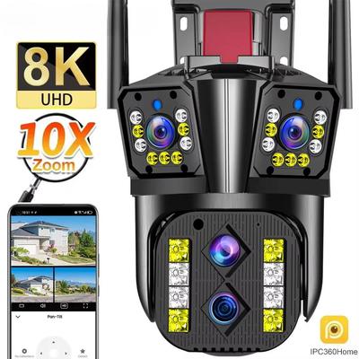 LS VISION Наружная WIFI IP-камера 16MP 8K HD 10X Оптический зум Автоматическое отслеживание PTZ Четыре объектива Три экрана Водонепроницаемая камера безопасности CCTV