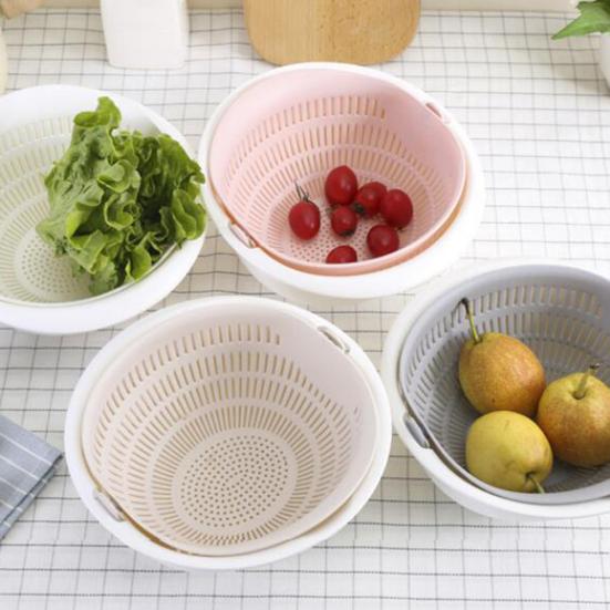Home Kitchen Draining Basket Fruit Vegetable Wash Layer Rotating Double Strainer