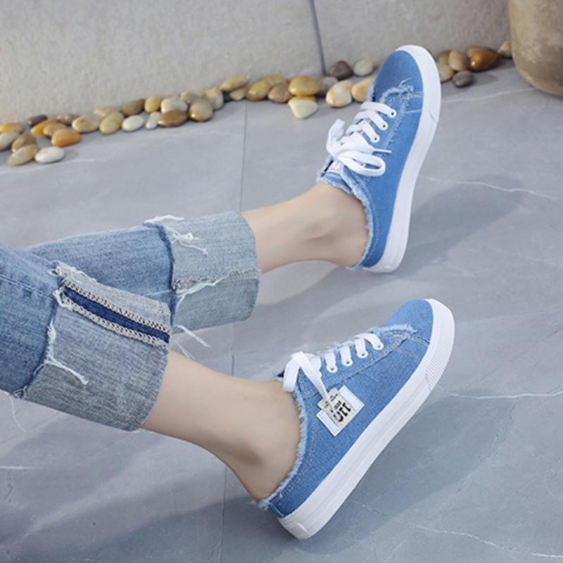 Мода Новые 2025 Туфли на плоской подошве Удобные кроссовки Женские Повседневные Роскошные тапочки Низкий верх На шнуровке Женская обувь Женские мюли Холщовые кроссовки