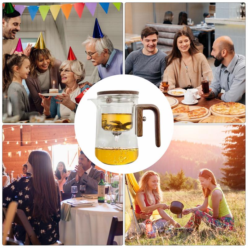 Glass Tea Pot Kettle Infuser 520ML/720ML Teapot Water Separation Inner Magnet One Click Magnetic Switches Tea Filtration Cup Set