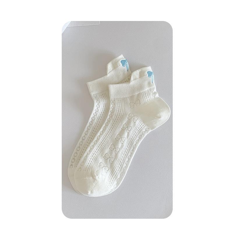 1 пара женских коротких носков Харадзюку милые с вышивкой бантиком повседневные забавные носки до щиколотки весна/лето дышащие женские гольфы #