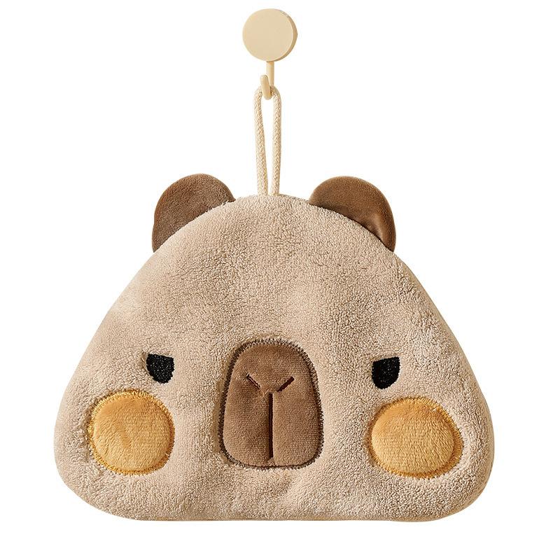 Круглое полотенце для рук из кораллового вельвета «Капибара», Кухонное подвесное двухстороннее впитывающее и быстросохнущее квадратное полотенце