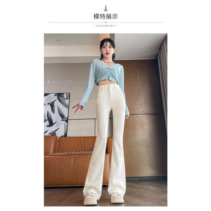 Women's Khaki High Waisted Flare Pants Casual Slim Fit Stretchy Bell Bottom Trousers
