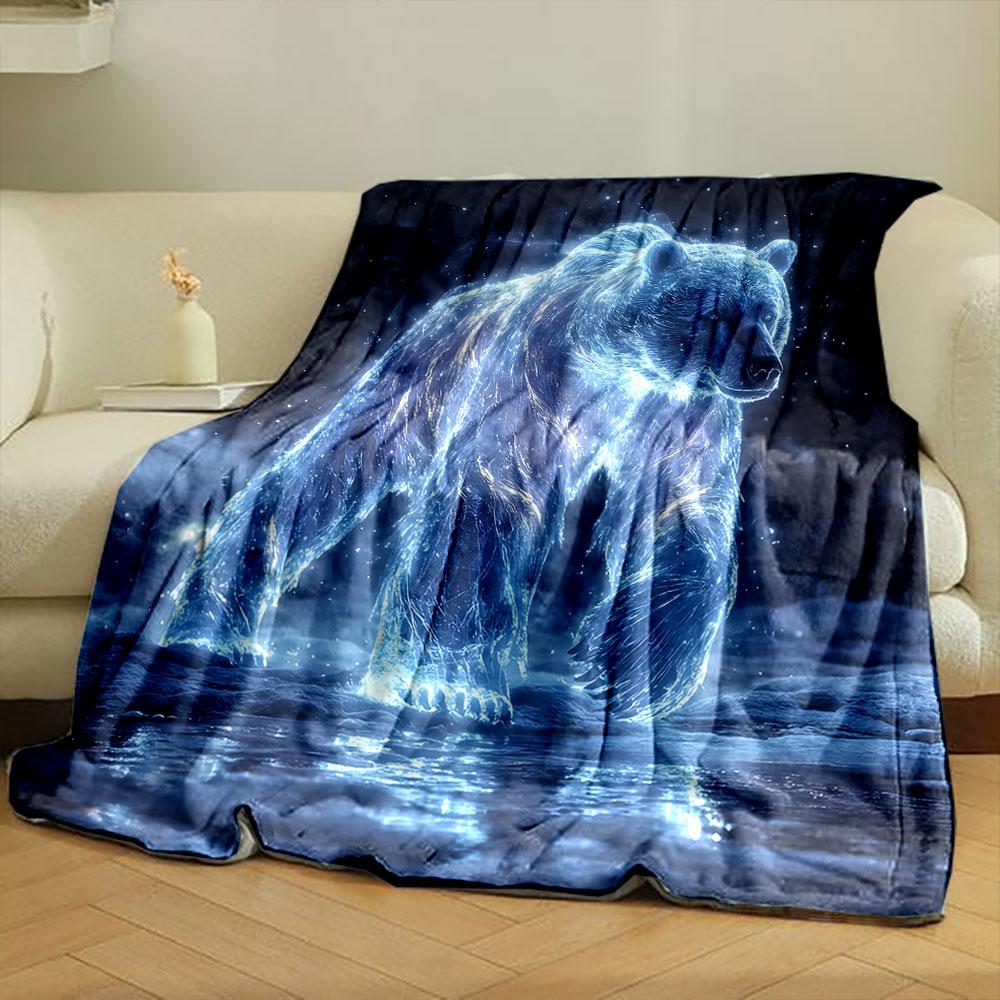 Glowing Bear in Mystical Night Scene print blanket soft and cozy perfect for the living room bed sofa or a nap,gift