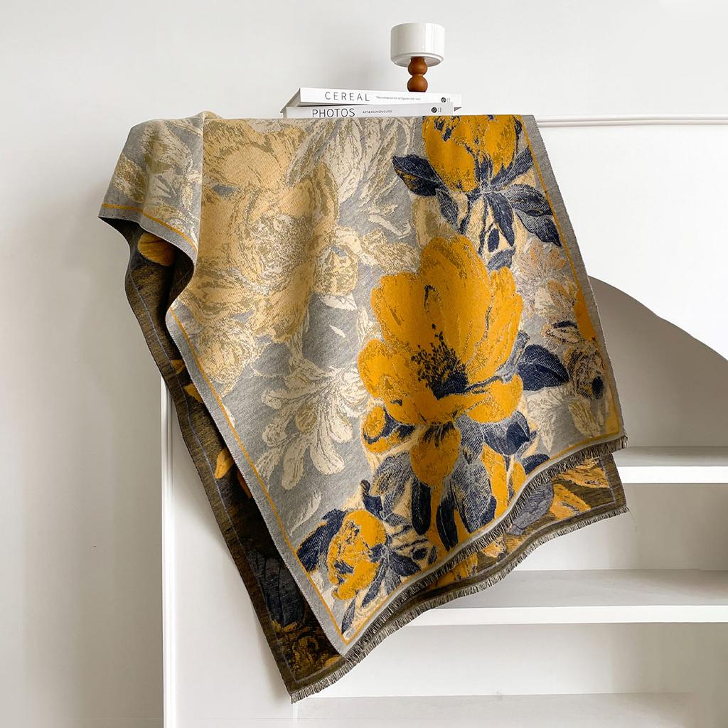New Ladies Autumn Winter Double Sided Jacquard Scarf Shawl With High End Flower Design Premium Imitation Cashmere