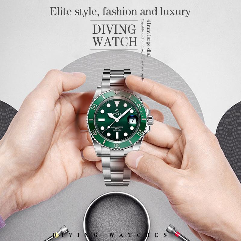 Start Мужские часы для дайвинга, официальные аутентичные металлические мужские часы, светящиеся водонепроницаемые автоматические механические часы с функцией даты