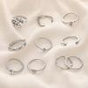 Punk Geometric Metal Moon Heart Rings For Women Men Vintage Gold Color Curved Open Ring Set Fashion Unisex Gift Jewelry