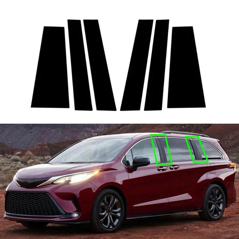 6 шт. глянцево-черные накладки на стойки окон, накладки на двери для Toyota Sienna 2021-2024