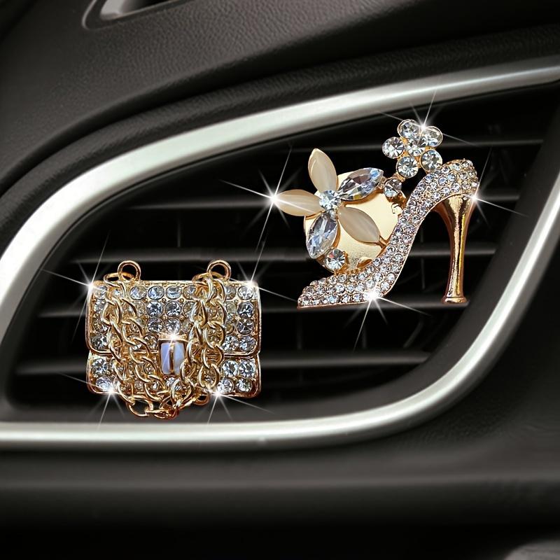2Pcs/set Car Accessories, A Sparkling Golden Car Air Freshener Clip, Girl's Wallet, A High-heeled Car Scent Diffuser,Car Decorations.