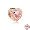 Шарм из розового золота 925 пробы с сердцем из бисера, подарок, подходит для милого модного браслета, ожерелье, ювелирные изделия для женщин