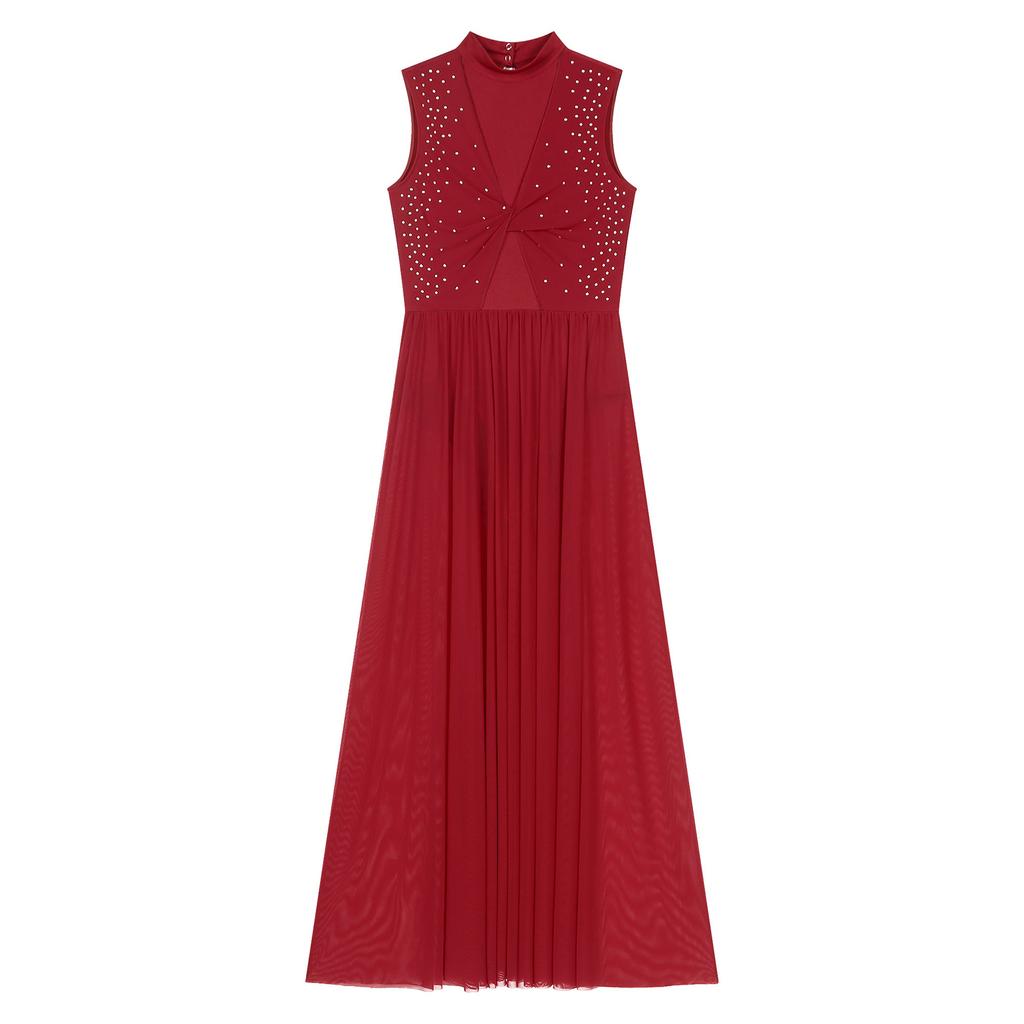 Женское блестящее платье для лирического танца со стразами, сценический костюм, имитация шеи, без рукавов, с открытой спиной, с поворотом спереди, прозрачная сетчатая накладка, трико, платья