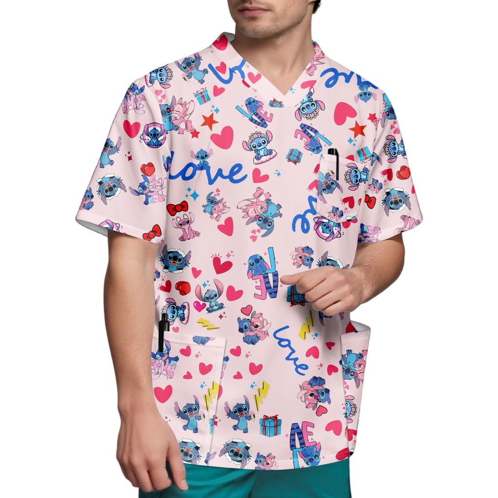 Мужской топ с коротким рукавом и V-образным вырезом с принтом нагрудного кармана