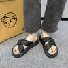 2024 Summer New National Style Fashion Platform Slippers Versatile Muffin Heel Wear Beach Shoes Open-toed Roman Shoes Tide