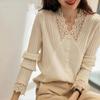 V-neck Bottoming Shirt with Spring and Autumn Thin Sweater Fashion All-match Top Lace Knitted Women's Sweater