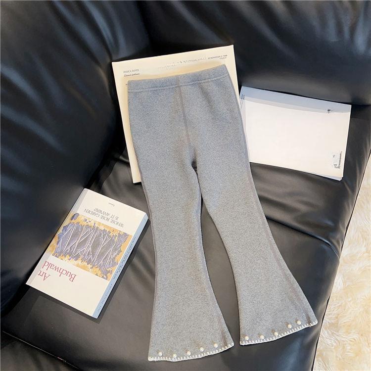 Girls' Bell Bottom Pants for Winter Stylish Children's Baby One-piece Velvet Pants Fashionable Wide Leg Pants