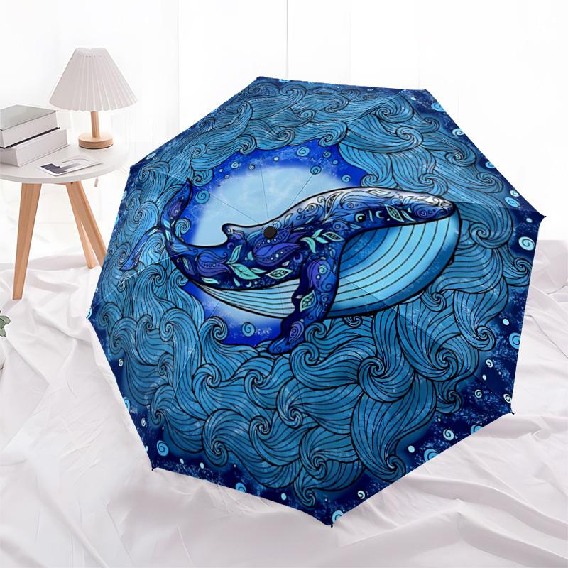1pc Whale Mandala Folding Umbrella, Durable, Suitable for Outdoor Activities or Rain, Suitable for Commuting yy251027150