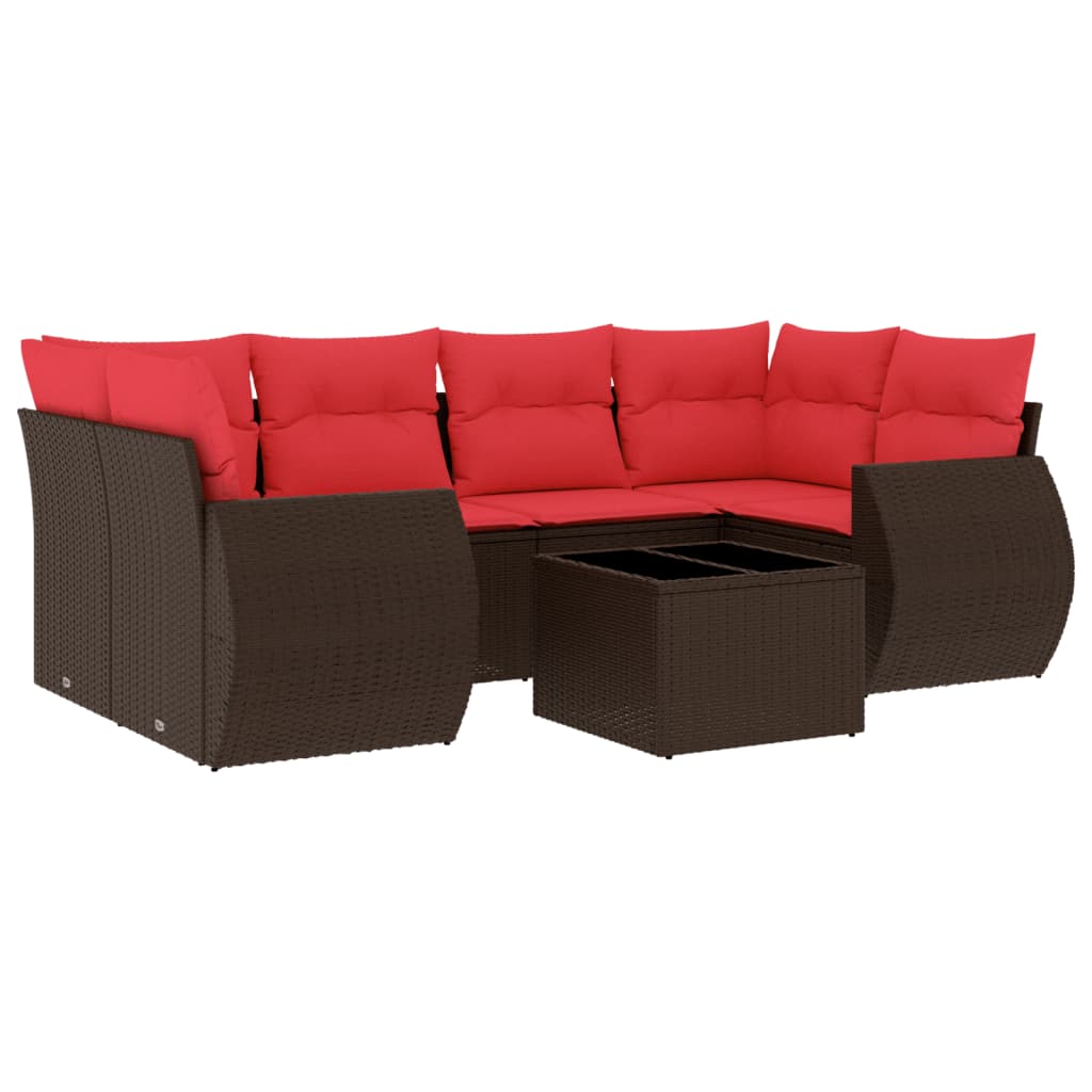 7 Piece Garden Sofa Set with Cushions Brown Poly Rattan