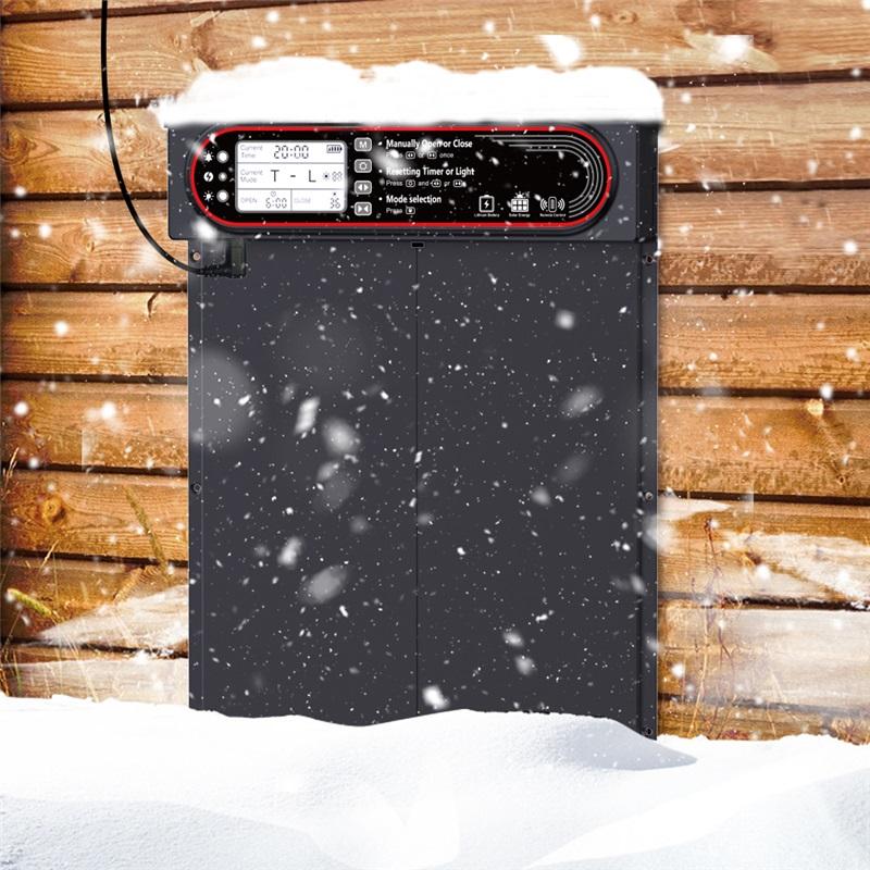 Automatic chicken coop door, hand-protection function, large-sized LCD display, timing mode and light sensor, solar-powered automatic operation