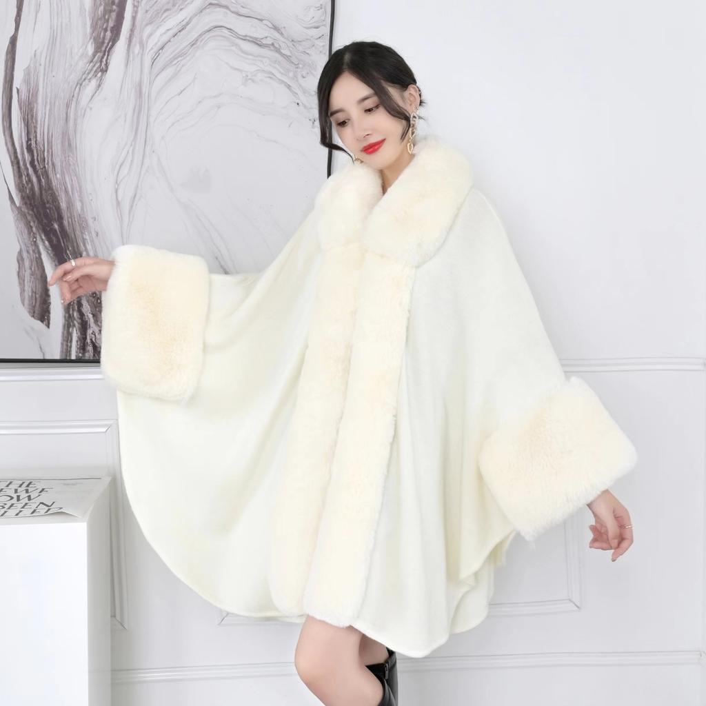 Autumn and Winter Women's Hair Collar Shawl Cape Large Size Knitted Cardigan Loose Jacket