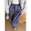 Women's Early Spring Blue Plaid Wide-Leg Floor-Length Pants