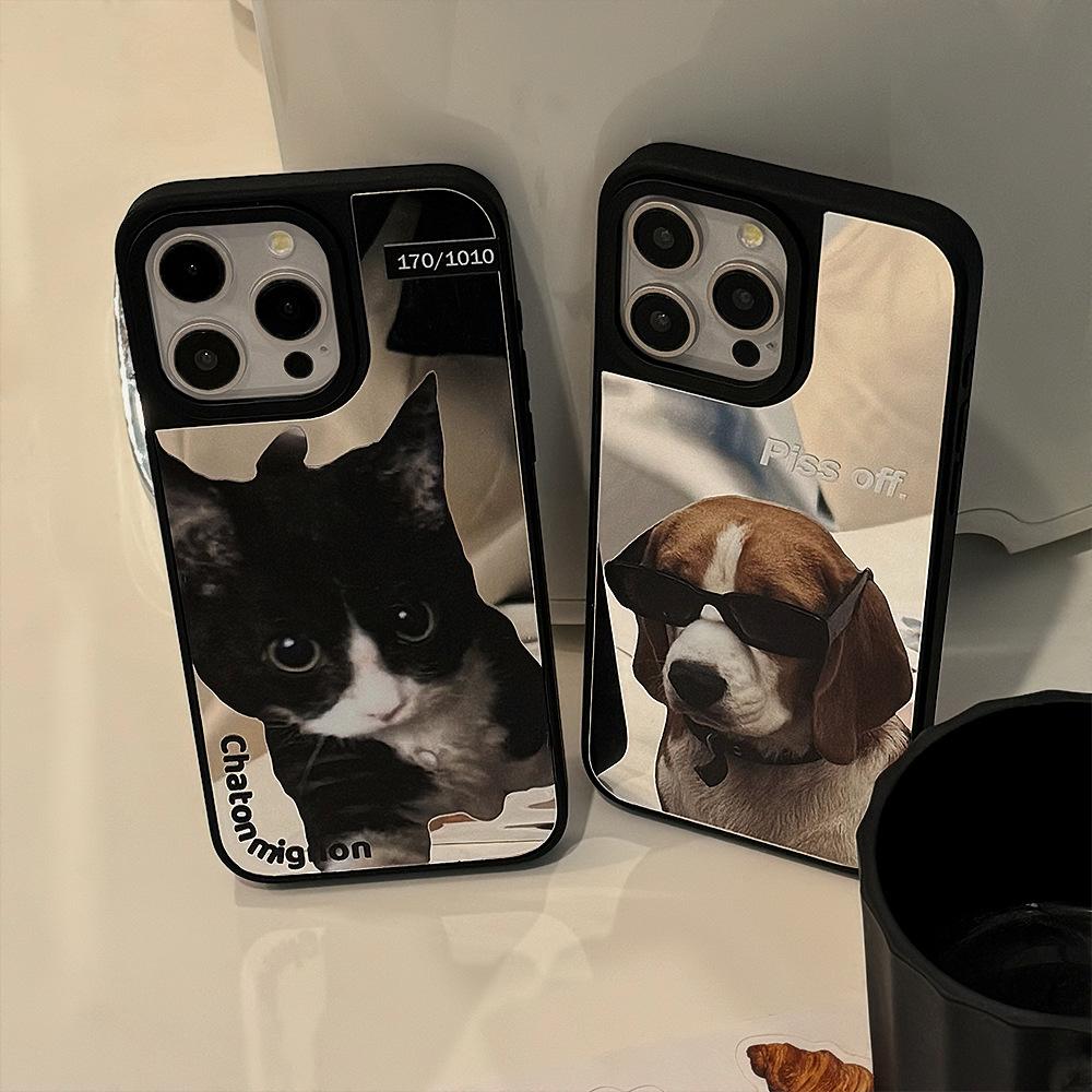 Couple Trendy Cool Cat and Dog Suitable for Apple 16 Promax Mobile Phone Case Personalized Iphone14 Anti Fall 13 Mirror 15 Hard
