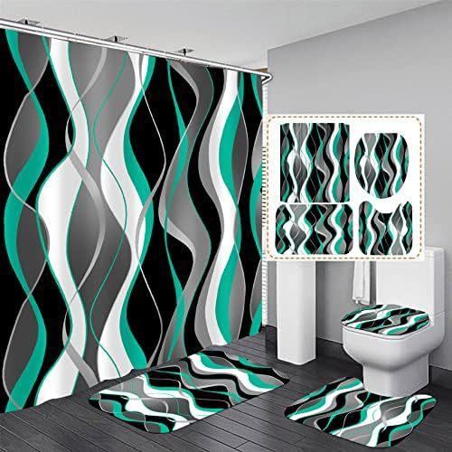 Decorative Toilet Lid Christmas Reindeer Shower Curtain Set Curtains Winter Carpet Bathroom Snowman Carpet With Christmas Tree
