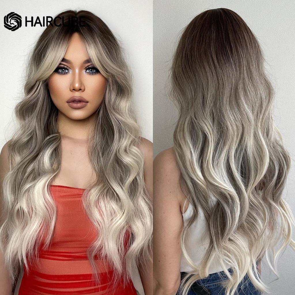 ALAN EATON Long Black Wavy Synthetic Wigs for Black Women Long Natural Wigs With Bangs Heat Resistant Daily Cosplay Fake Hair Wig