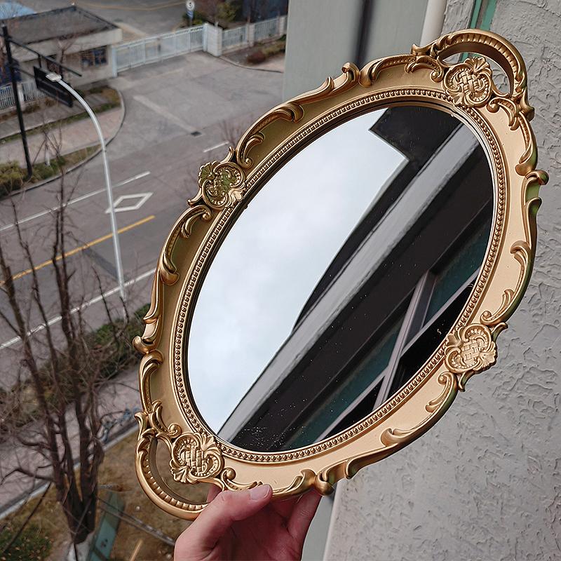 1PC Vanity Tray Bathroom Oval Golden Mirror Tray Home Decor Washstand Tray Small Jewelry Photography Decoration European Retro