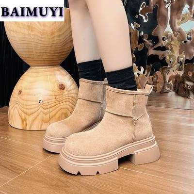 Ботильоны на платформе, женские, меховые, хлопковые, замшевые, на толстом каблуке, 2025, трендовый бренд, зимние женские, плюшевые, теплые, челси, Botas Mujer