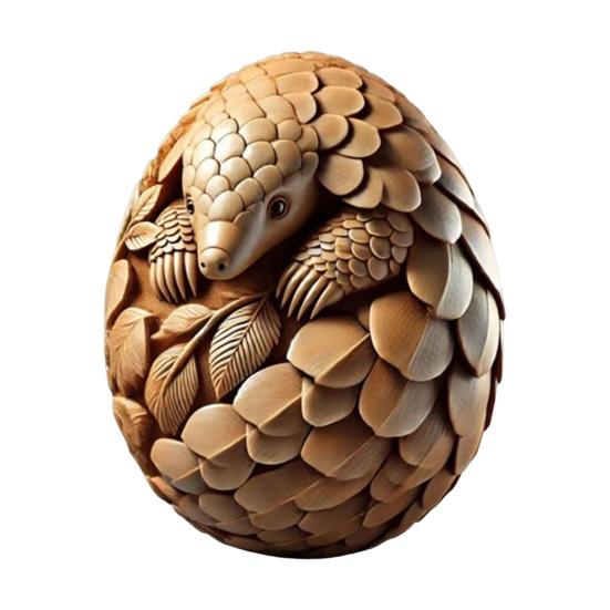 Yousheng Animal Easter Carving Craft Egg Wooden Owl Squirrel Monkey Animals Carved Eggs for Home Tiered Tray Table Decor