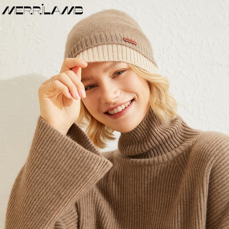 Шапка из 100% кашемира, мягкая шапка MERRILAMB, женская зимняя утолщенная теплая шапка с капюшоном, шапка с ворсом, женские вязаные шапки