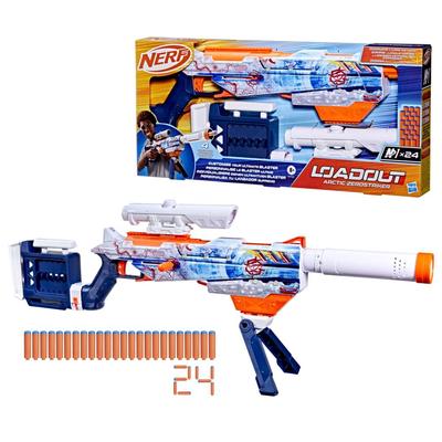 Hasbro Nerf Loadout Arctic Zero Striker Бластер с 4 сменными аксессуарами, 24 стрелами N1 и встроенным магазином на 6 стрел, Игрушка и подарок для детей,