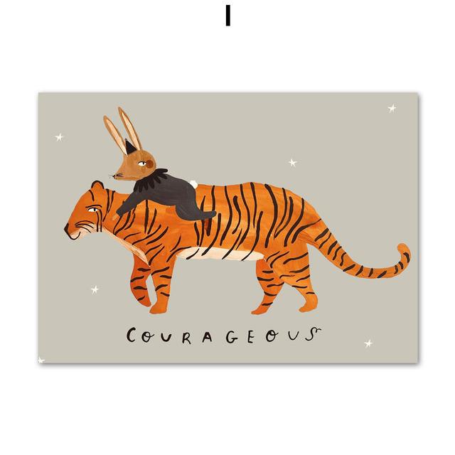 Леопардовый кролик, медведь, тигр, мышь, Радуга, забавная настенная живопись на холсте, плакаты на скандинавскую тему и принты, настенные панно, декор для детской комнаты, без рамки