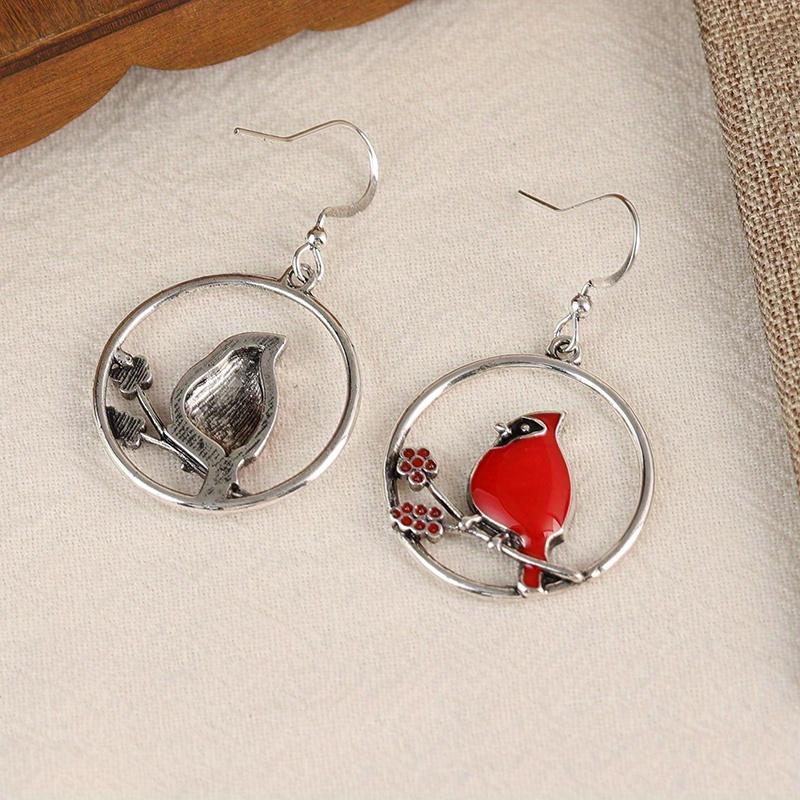 Серьги-крючки в богемном стиле, простые винтажные, с дизайном ветки и красной птички, из металла, для женщин, чтобы носить на праздники