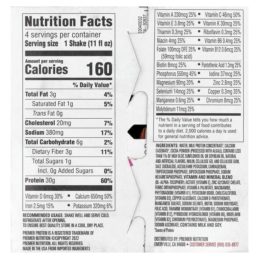 Premier Protein High Protein Shake, Chocolate Peanut Butter, 4 Shakes, 325ml (11 Fl Oz) Each