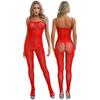 Womens Glossy Sheer Bodysuit Solid Color Spaghetti Straps Jumpsuits Bodystocking