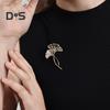 Women Elegant Ginkgo Leaf Shape Brooch Shiny Rhinestones Inlaid Pin Suit Collar Shawl Scarf Badge Costume Accessories