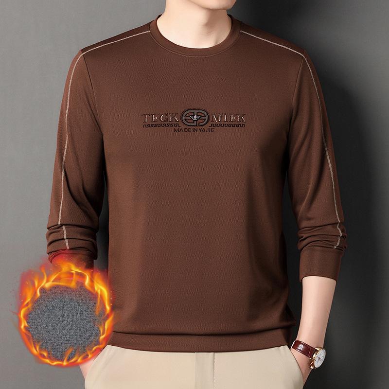 Long Sleeve Plus Fleece Thick T-shirt Autumn and Winter New Simple Casual All Matching Undershirt Hoodie Men