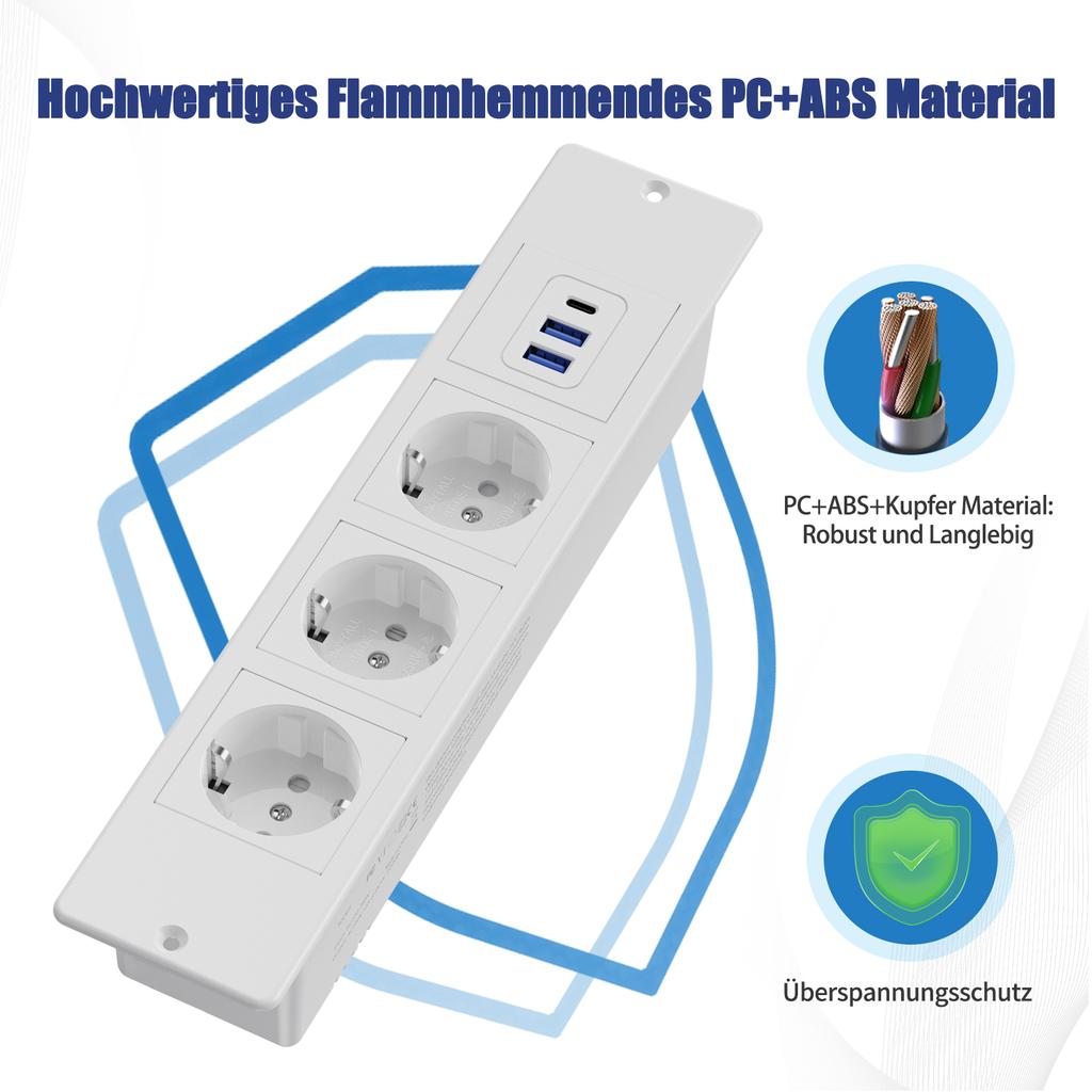 Встраиваемые розетки EU Table, встраиваемые розетки для рабочего стола с 3 розетками переменного тока, 2 USB-портами для быстрой зарядки TYPE-C, скрытый удлинитель
