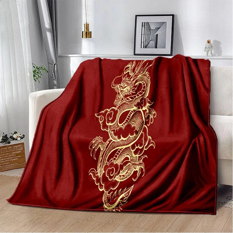 3D Print Chinese Dragon Blanket Soft Sofa Cover Throw Blanket Fleece Tapestry Lightweight Warm Bed Blankets for Bedroom Couch