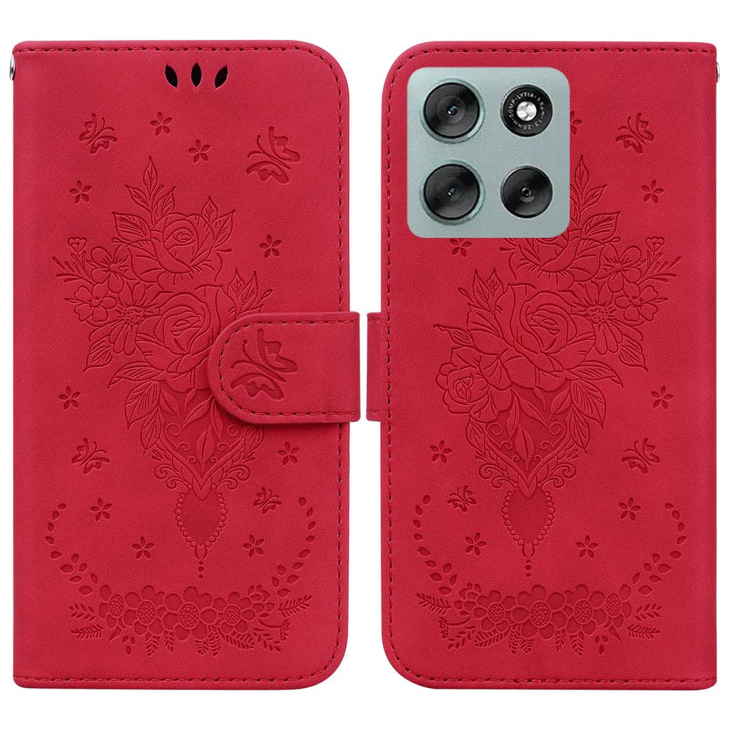 For Motorola Moto G56 5G Case Butterfly Flower Imprint PU Leather Wallet Phone Cover with Strap