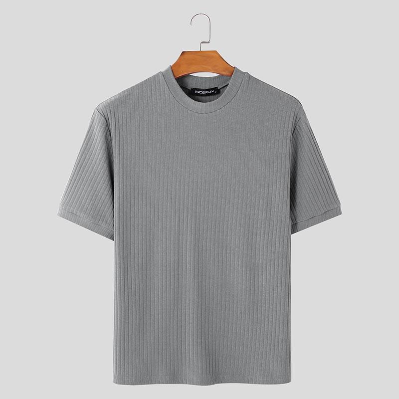 INCERUN Летние мужские повседневные обтягивающие топы с коротким рукавом в полоску футболки